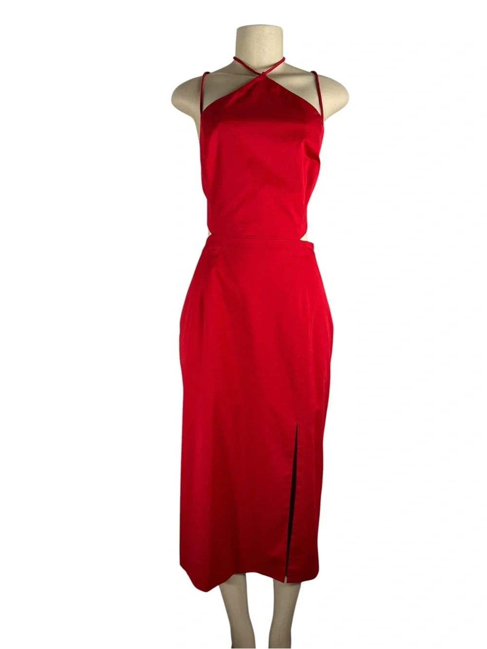 FREE PEOPLE X FAME & PARTNERS Red Lace-Up Backless Midi Dress